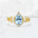 Pear Cut Aquamarine Marquise Halo Leaf Vine Engagement Ring - Additional view