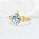 Pear Cut Aquamarine Marquise Halo Leaf Vine Engagement Ring - Additional view