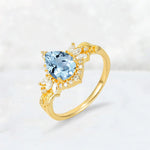 Pear Cut Aquamarine Marquise Halo Leaf Vine Engagement Ring - Additional view