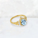 Pear Cut Aquamarine Marquise Halo Leaf Vine Engagement Ring - Additional view