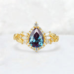 Pear Cut Alexandrite Marquise Halo Leaf Vine Engagement Ring - Additional view