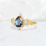 Pear Cut Alexandrite Marquise Halo Leaf Vine Engagement Ring - Additional view