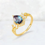 Pear Cut Alexandrite Marquise Halo Leaf Vine Engagement Ring - Additional view