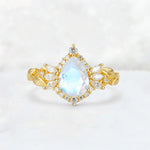 Pear Cut Moonstone Marquise Halo Leaf Vine Engagement Ring - Additional view