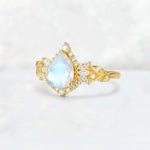 Pear Cut Moonstone Marquise Halo Leaf Vine Engagement Ring - Additional view