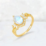 Pear Cut Moonstone Marquise Halo Leaf Vine Engagement Ring - Additional view