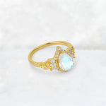 Pear Cut Moonstone Marquise Halo Leaf Vine Engagement Ring - Additional view