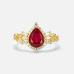 Pear Cut Ruby Marquise Halo Leaf Vine Engagement Ring - Additional view