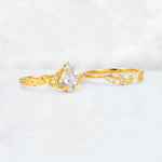 Elongated Kite Cut Moissanite Leaf Vine Marquise Bridal Ring Set - Additional view