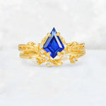 Elongated Kite Cut Sapphire Leaf Vine Marquise Bridal Ring Set - Yellow-Gold