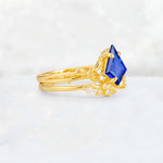 Elongated Kite Cut Sapphire Leaf Vine Marquise Bridal Ring Set - Rose-Gold