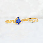 Elongated Kite Cut Sapphire Leaf Vine Marquise Bridal Ring Set - Additional view