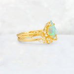 Elongated Kite Cut Fire Opal Leaf Vine Marquise Bridal Ring Set - Rose-Gold