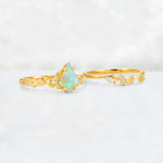Elongated Kite Cut Fire Opal Leaf Vine Marquise Bridal Ring Set - Additional view