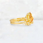 Elongated Kite Cut Citrine Leaf Vine Marquise Bridal Ring Set - Rose-Gold