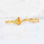 Elongated Kite Cut Citrine Leaf Vine Marquise Bridal Ring Set - Additional view