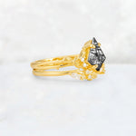 Elongated Kite Cut Black Rutilated Quartz Leaf Vine Marquise Bridal Ring Set - Rose-Gold