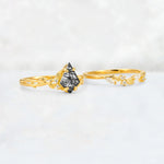 Elongated Kite Cut Black Rutilated Quartz Leaf Vine Marquise Bridal Ring Set - Additional view