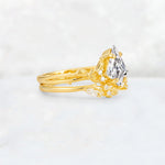 Elongated Kite Cut Lab Diamond Leaf Vine Marquise Bridal Ring Set - Rose-Gold