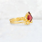 Elongated Kite Cut Garnet Leaf Vine Marquise Bridal Ring Set - Rose-Gold