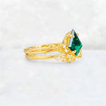 Elongated Kite Cut Emerald Leaf Vine Marquise Bridal Ring Set - Rose-Gold