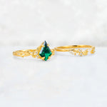 Elongated Kite Cut Emerald Leaf Vine Marquise Bridal Ring Set - Additional view