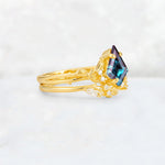 Elongated Kite Cut Alexandrite Leaf Vine Marquise Bridal Ring Set - Rose-Gold
