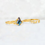 Elongated Kite Cut Alexandrite Leaf Vine Marquise Bridal Ring Set - Additional view