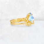 Elongated Kite Cut Moonstone Leaf Vine Marquise Bridal Ring Set - Rose-Gold