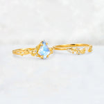 Elongated Kite Cut Moonstone Leaf Vine Marquise Bridal Ring Set - Additional view