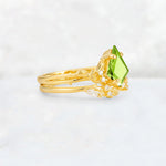 Elongated Kite Cut Peridot Leaf Vine Marquise Bridal Ring Set - Rose-Gold
