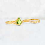 Elongated Kite Cut Peridot Leaf Vine Marquise Bridal Ring Set - Additional view
