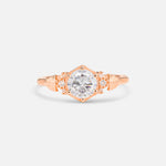 Round Cut Moissanite Engagement Ring with Floral Side Stone Detail - Additional view