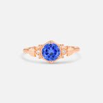 Round Cut Sapphire Engagement Ring with Floral Side Stone Detail - Additional view