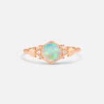 Round Cut Fire Opal Engagement Ring with Floral Side Stone Detail - Additional view