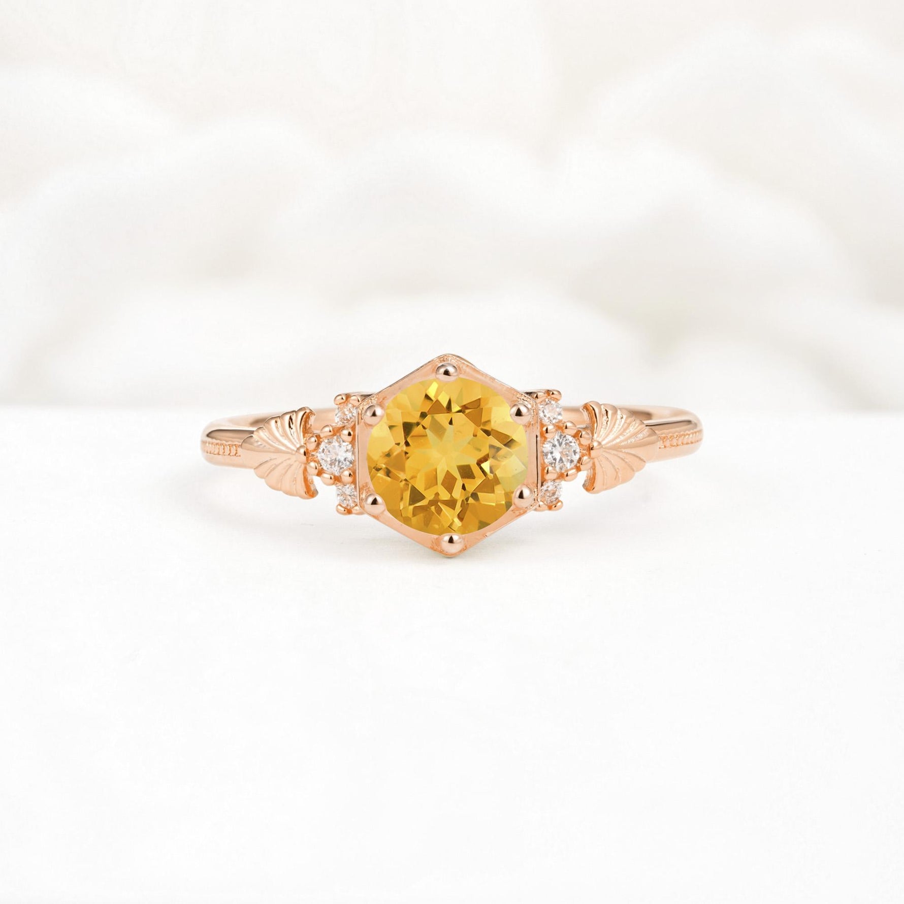 Vintage-Inspired Round Cut Citrine Engagement Ring - Additional view