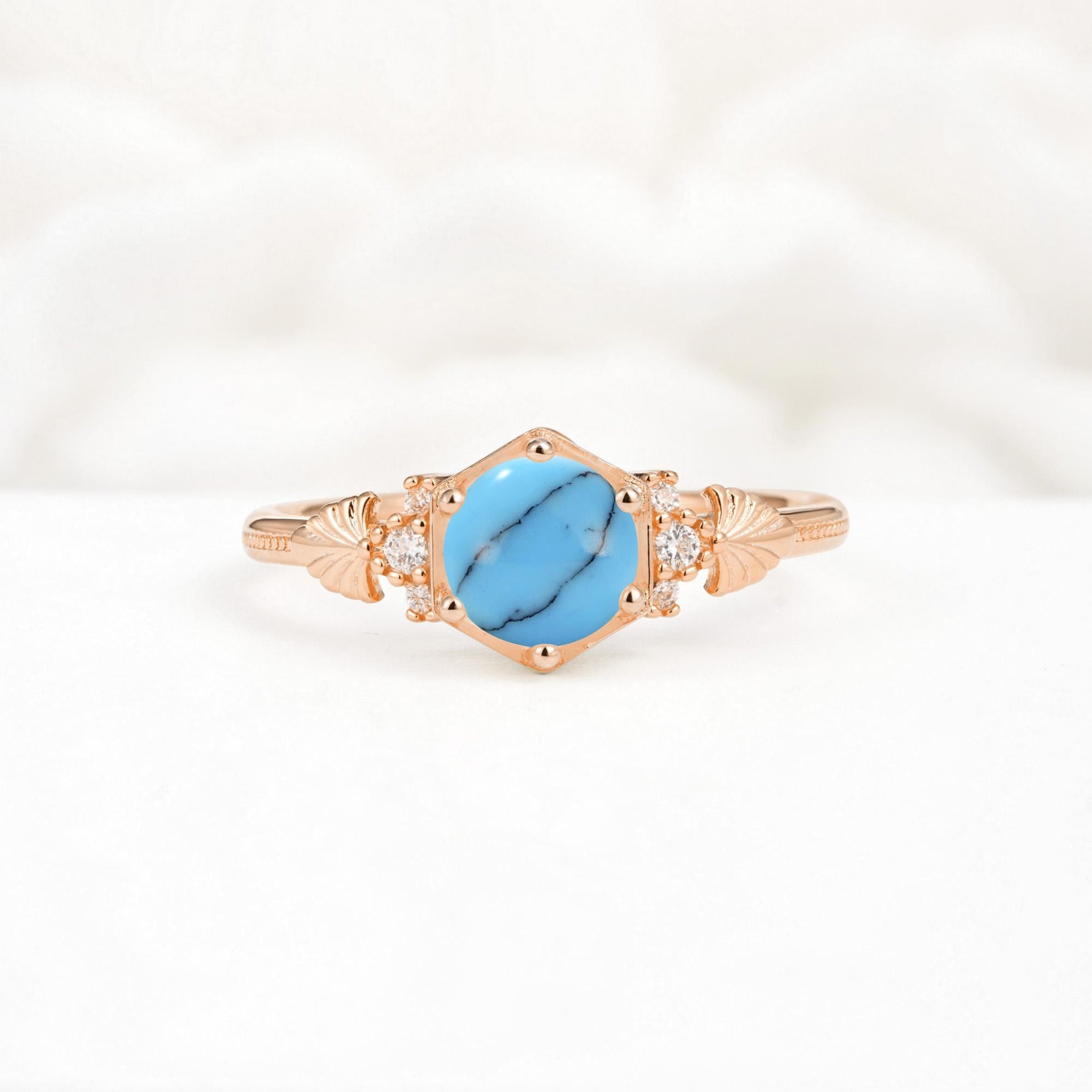 Vintage-Inspired Round Cut Turquoise Engagement Ring - Additional view