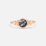 Round Cut Black Rutilated Quartz Engagement Ring with Floral Side Stone Detail - Additional view