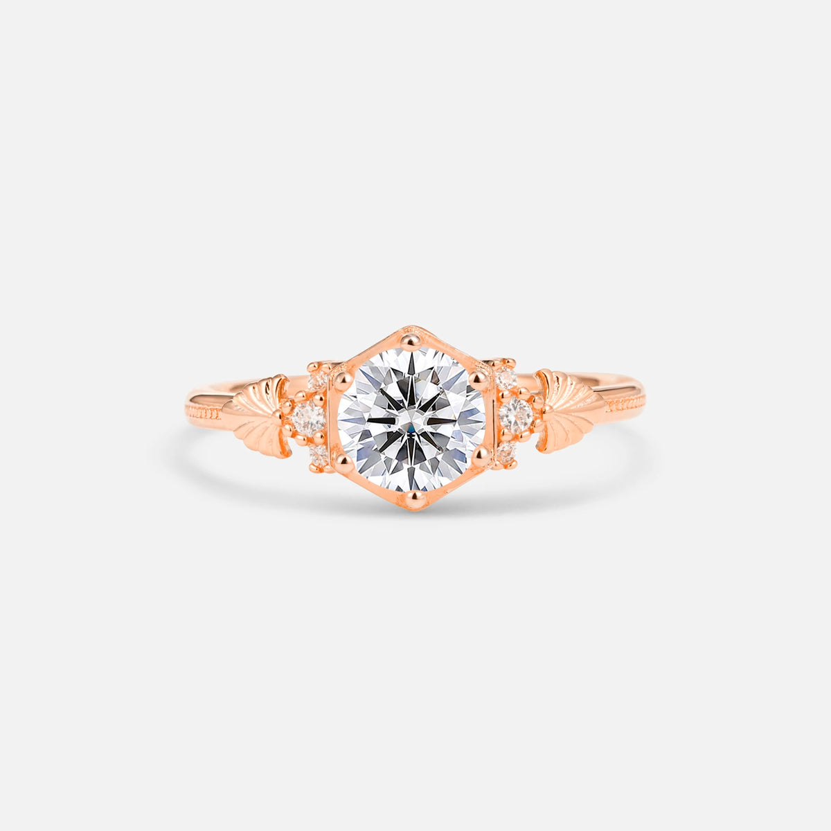 Round Cut Lab Diamond Engagement Ring with Floral Side Stone Detail - Additional view