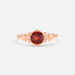 Round Cut Garnet Engagement Ring with Floral Side Stone Detail - Additional view