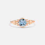Round Cut Aquamarine Engagement Ring with Floral Side Stone Detail - Additional view