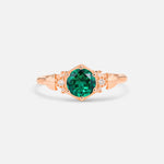 Round Cut Emerald Engagement Ring with Floral Side Stone Detail - Additional view