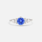 Round Cut Sapphire Engagement Ring with Floral Side Stone Detail - Additional view