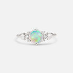 Round Cut Fire Opal Engagement Ring with Floral Side Stone Detail - Additional view