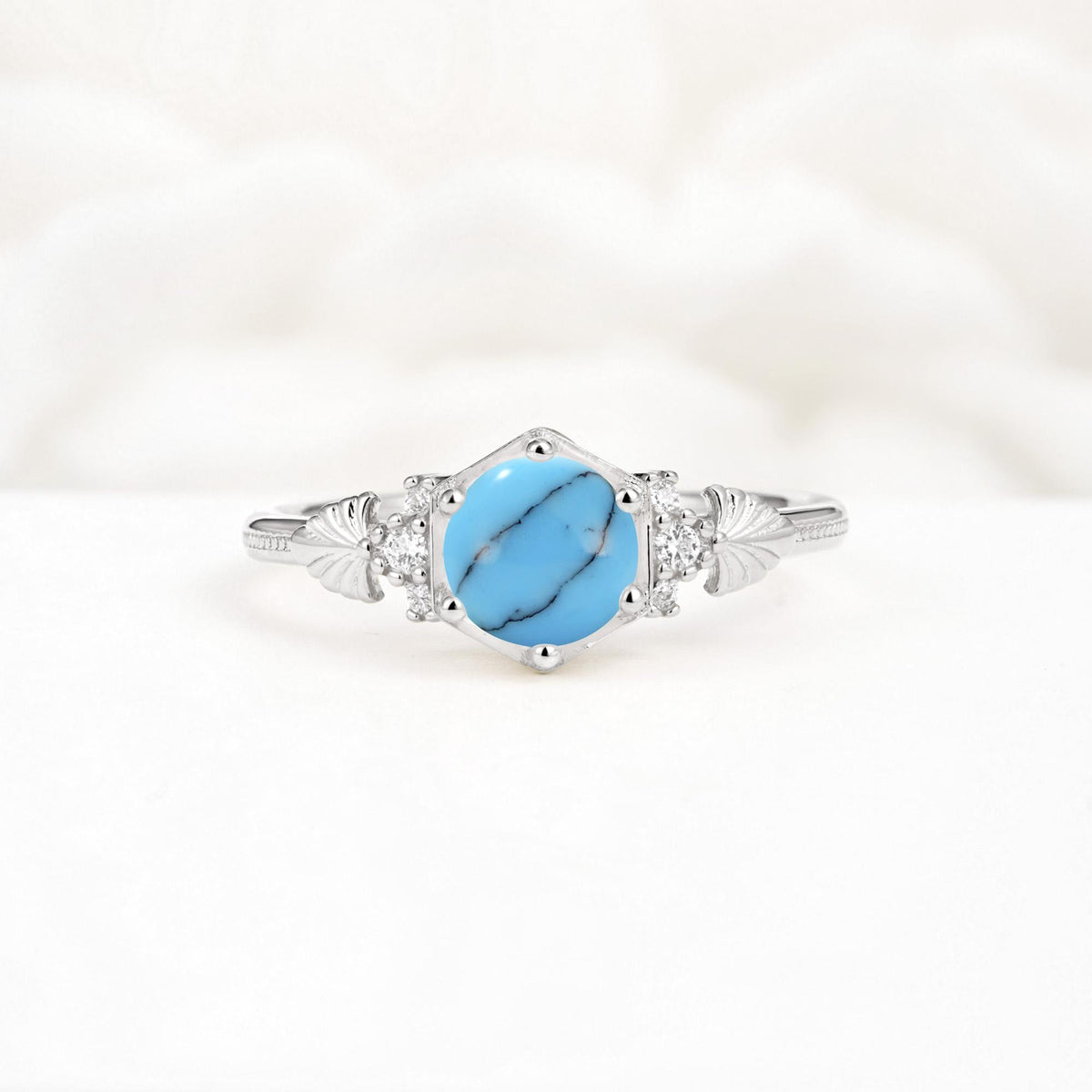 Vintage-Inspired Round Cut Turquoise Engagement Ring - Additional view