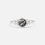 Round Cut Black Rutilated Quartz Engagement Ring with Floral Side Stone Detail - Additional view