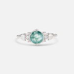Round Cut Moss Agate Engagement Ring with Floral Side Stone Detail - Additional view