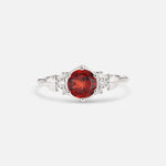 Round Cut Garnet Engagement Ring with Floral Side Stone Detail - Additional view