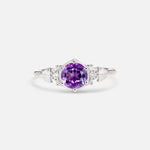 Round Cut Amethyst Engagement Ring with Floral Side Stone Detail - Additional view
