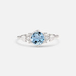 Round Cut Aquamarine Engagement Ring with Floral Side Stone Detail - Additional view